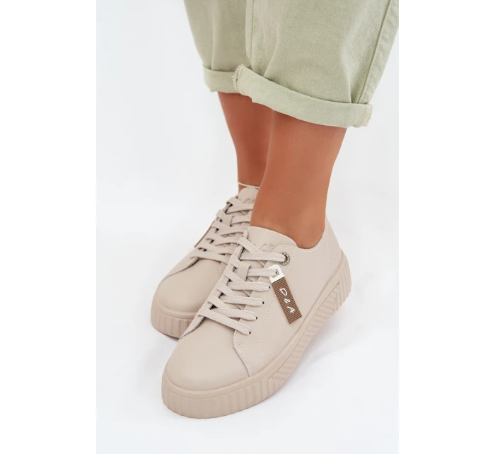 Dámské tenisky z pravé kůže model 22027801 Béžové - D&A Dámské tenisky z pravé kůže model 22027801 Béžové - D&A