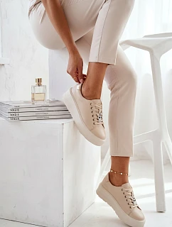 Kožené dámské tenisky na platformě s přezkou Vinceza 39973 Béžové