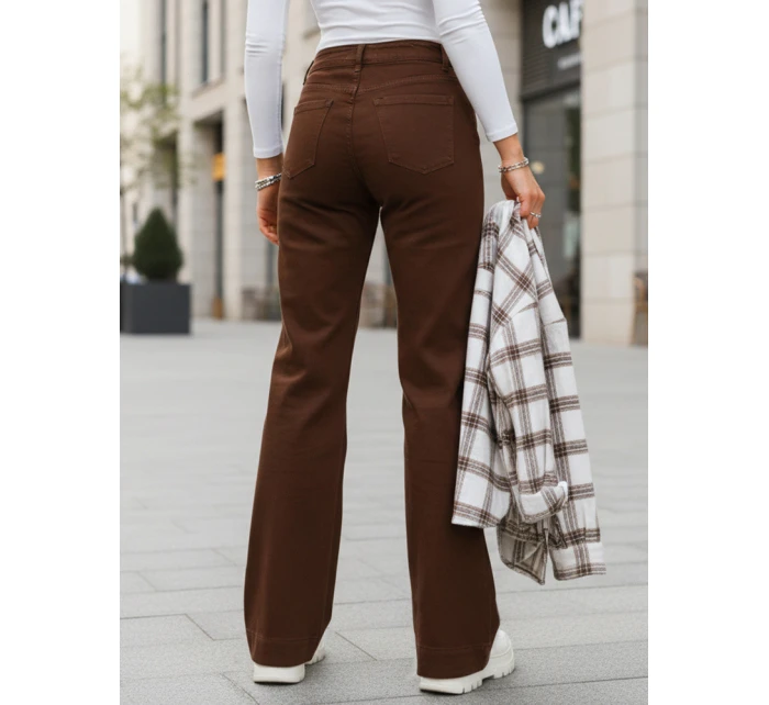 Dámské džíny s vysokým pasem a širokými nohavicemi hnědé FashionStreet UY2877 Dámské džíny s vysokým pasem a širokými nohavicemi hnědé FashionStreet UY2877