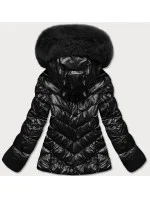 Černá krátká dámská bunda s kožešinou (TY036-1)