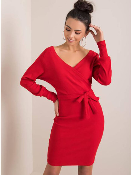 Červené dámské šaty s přeloženým obálkovým výstřihem Rue Paris (5297-09)
