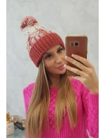 Dámská čepice s bambulí Abigail K326 červená+béžová Dámská čepice s bambulí Abigail K326 červená+béžová
