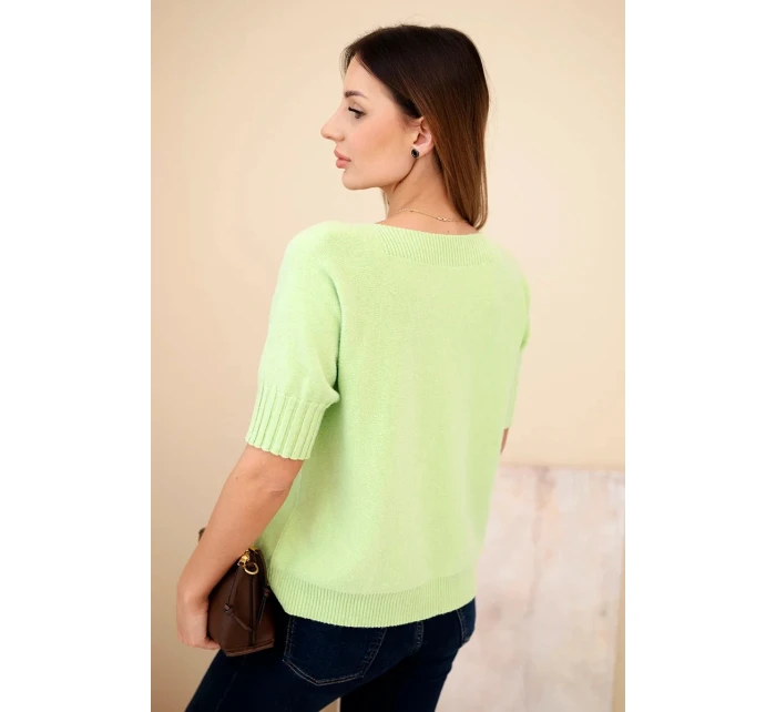 Dámský svetr z viskózy s krátkým rukávem pistáciový