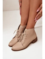 Kožené Boty Na Plochém Podpatku Béžové model 21703484 - Zazoo Kožené Boty Na Plochém Podpatku Béžové model 21703484 - Zazoo