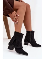 Dámské kotníkové boty na podpatku s  lemem Černé model 21714371 - Boto