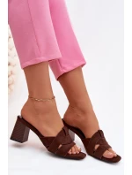 Dámské páskové sandály na podpatku Eko semišové Čokoládové Corivelle