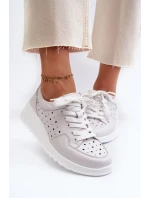 Prolamované dámské tenisky na klínku, přírodní kůže, světle šedá S.Barski Prolamované dámské tenisky na klínku, přírodní kůže, světle šedá S.Barski