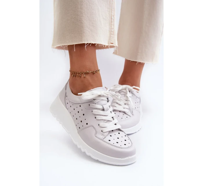 Prolamované dámské tenisky na klínku, přírodní kůže, světle šedá S.Barski Prolamované dámské tenisky na klínku, přírodní kůže, světle šedá S.Barski