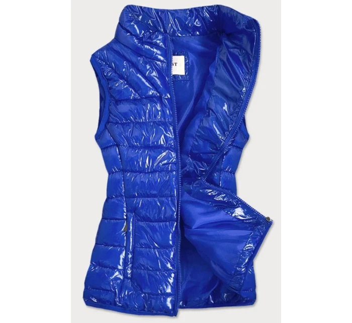 Světle modrá dámská lesklá vesta se stojáčkem (B0107)