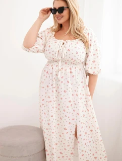 Dámská sukýnka Plus Size s dekoltem na tkaničky a elastickým pasem ecru