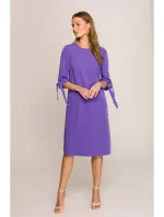 Šaty áčkového střihu s rukávy fialové model 20966065 - STYLOVE