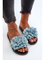 Dámské pantofle zdobené květinami, modrý cellanen Dámské pantofle zdobené květinami, modrý cellanen