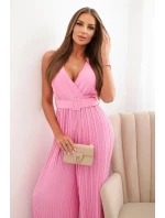 Plisovaná viskózová kombinéza světle růžová