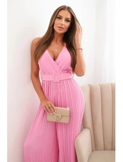 Plisovaná viskózová kombinéza světle růžová