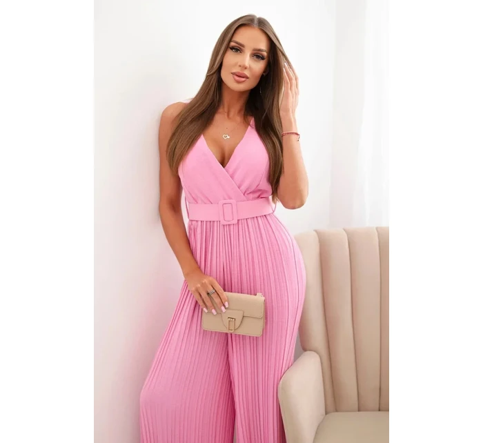 Plisovaná viskózová kombinéza světle růžová