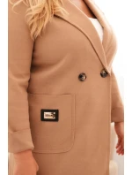 Dámský elegantní kabát Plus Size s límcem a velkými kapsami camelový Dámský elegantní kabát Plus Size s límcem a velkými kapsami camelový