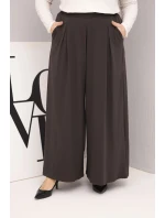 Dámské bavlněné kalhoty Plus Size s širokou nohavicí a volným střihem hnědé Dámské bavlněné kalhoty Plus Size s širokou nohavicí a volným střihem hnědé