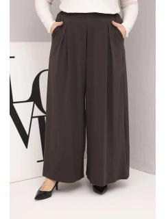 Dámské bavlněné kalhoty Plus Size s širokou nohavicí a volným střihem hnědé