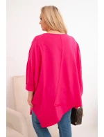 Dámská bavlněná blůza Plus Size s asymetrickým spodním lemem a výstřihem do V fuchsie