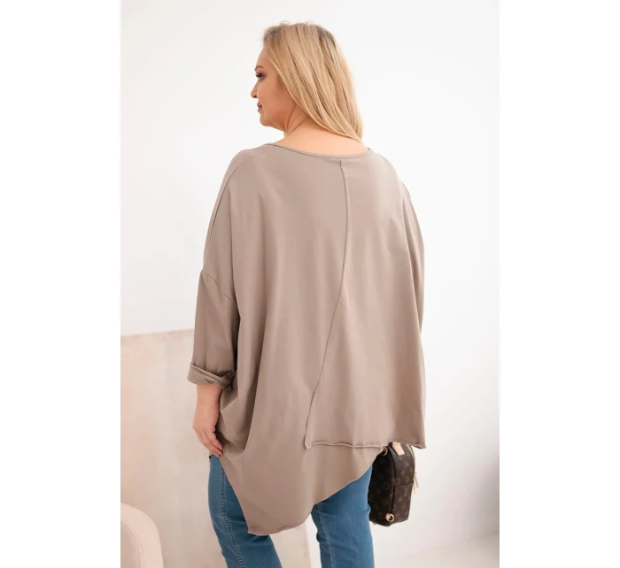 Dámská bavlněná blůza Plus Size s asymetrickým spodním lemem a V výstřihem fango