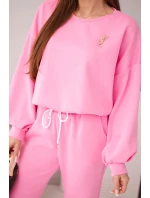 Dámská souprava máslová mikina s broží a kalhoty s rovnou nohavicí světle růžový Dámská souprava máslová mikina s broží a kalhoty s rovnou nohavicí světle růžový