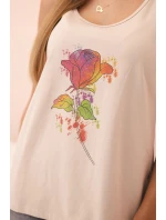 Dámská bavlněná halenka na ramínkách s květinovým potiskem béžová Dámská bavlněná halenka na ramínkách s květinovým potiskem béžová
