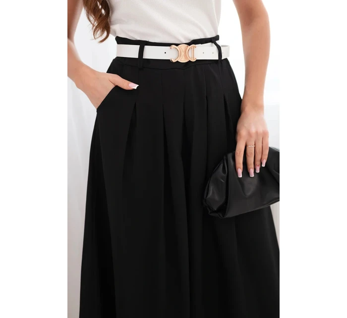 Dámská viskózová sukně s páskem a záhyby černá Dámská viskózová sukně s páskem a záhyby černá