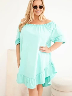 Dámské plus size bavlněné šaty s volánem mátová