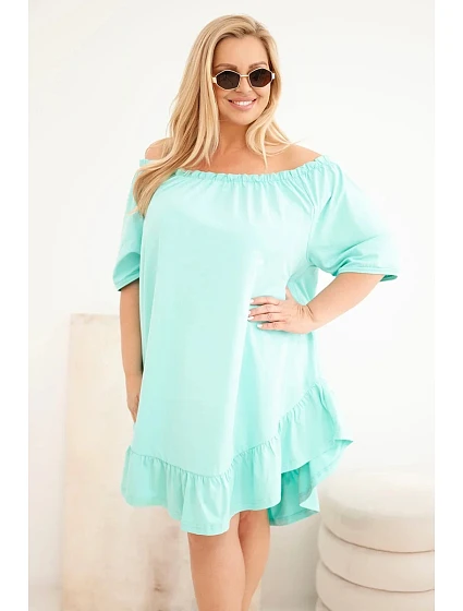 Dámské plus size bavlněné šaty s volánem mátová Dámské plus size bavlněné šaty s volánem mátová