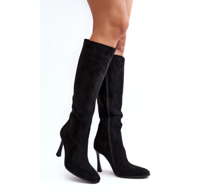 Ocieplené Dámské Kozačky Na Podpatku Černé Isot