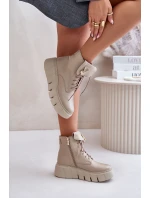 model 21673696 Kožené Boty Dámské Na Platformě Zateplené Béžové - Zazoo