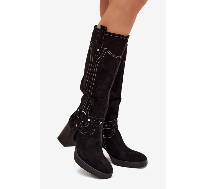 Zateplené Dámské Kozačky Na Podpatku S Černé model 21705148 - Boto