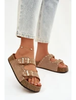 Dámské pantofle se zlatými a knoflíky Khaki model 21919020 - Boto