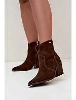 Dámské zateplené kožené kozačky na podpatku Big Star model 22349486 Hnědé - Big Star Shoes Dámské zateplené kožené kozačky na podpatku Big Star model 22349486 Hnědé - Big Star Shoes