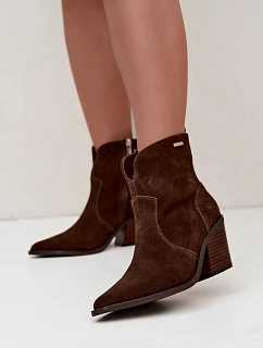 Dámské zateplené kožené kozačky na podpatku Big Star model 22349486 Hnědé - Big Star Shoes