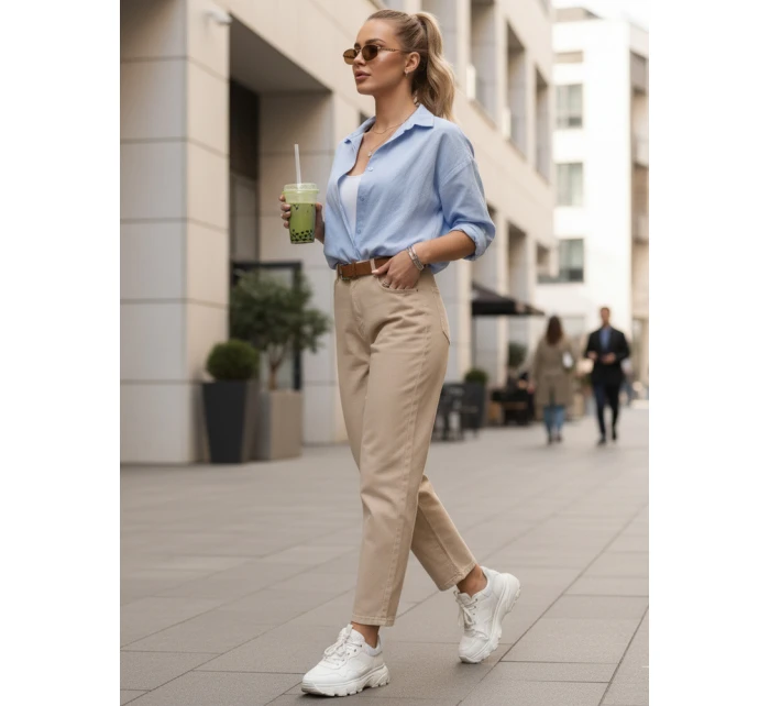 Dámské džíny s páskem mom fit light beige FashionStreet UY2879