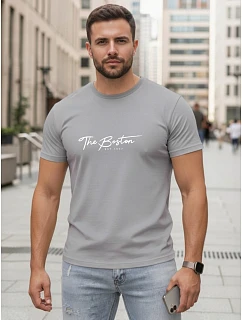 Pánské bavlněné tričko s potiskem „The Boston“, šedé, FashionStreet NX5129R
