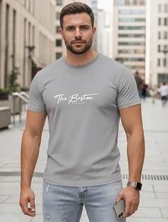 Pánské bavlněné tričko s potiskem „The Boston“, šedé, FashionStreet NX5129R