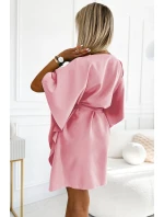 SOFIA dámské šaty ve špinavě růžové barvě se zavazováním v pase model 20279401 - numoco SOFIA dámské šaty ve špinavě růžové barvě se zavazováním v pase model 20279401 - numoco