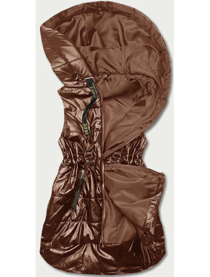 Lesklá vesta v karamelové barvě s kapucí (B8131-14)