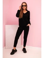 Dámská bavlněná souprava s kapucí a potiskem černá Dámská bavlněná souprava s kapucí a potiskem černá