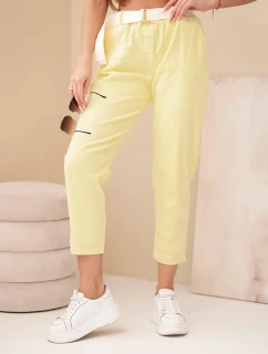 Dámské kordové kalhoty s páskem žluté