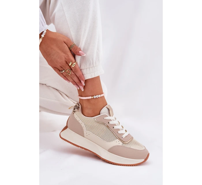 Dámské Sportovní Boty S Síťovinou Na Platformě Béžové Poova