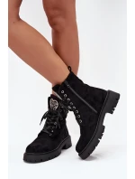 Dámské zateplené workery z eko semiše s bižuterní ozdobou – černé Miryssa Dámské zateplené workery z eko semiše s bižuterní ozdobou – černé Miryssa