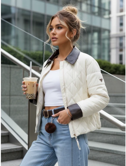 Dámská prošívaná bunda v barvě ecru FashionStreet TY5621