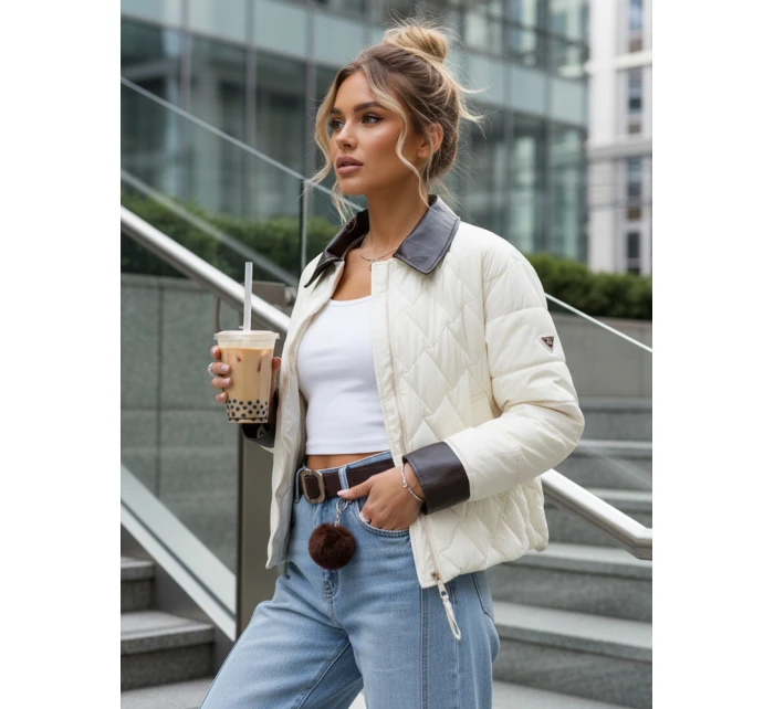 Dámská prošívaná bunda v barvě ecru FashionStreet TY5621