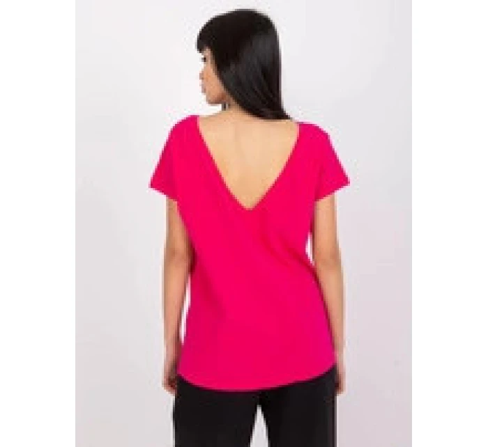 Dámské tričko T-shirt basic ve fuchsijové barvě s výstřihem vzadu Feel Good (4662-03X)