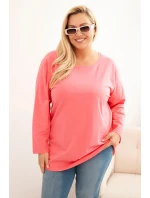 Dámská blůza Plus Size bavlněná s kulatým výstřihem růžová