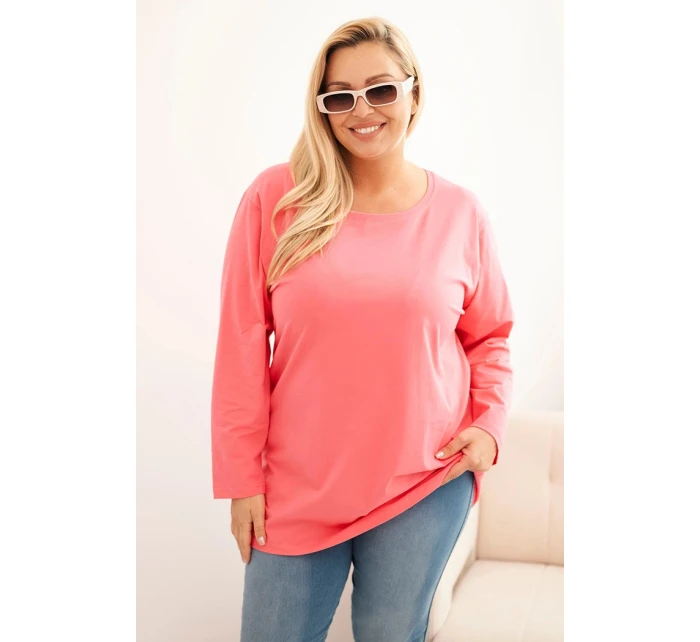 Dámská blůza Plus Size bavlněná s kulatým výstřihem růžová