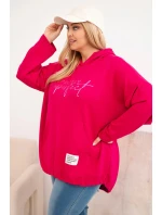 Dámská mikina Plus Size s kapucí a potiskem fuchsie